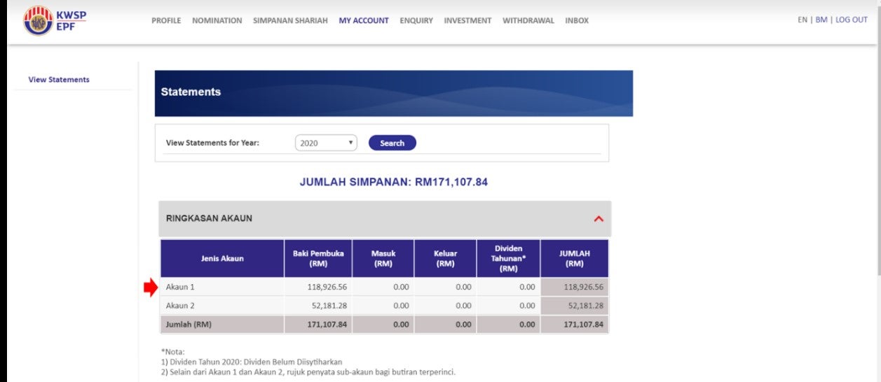 Akaun member i Penyata Kwsp